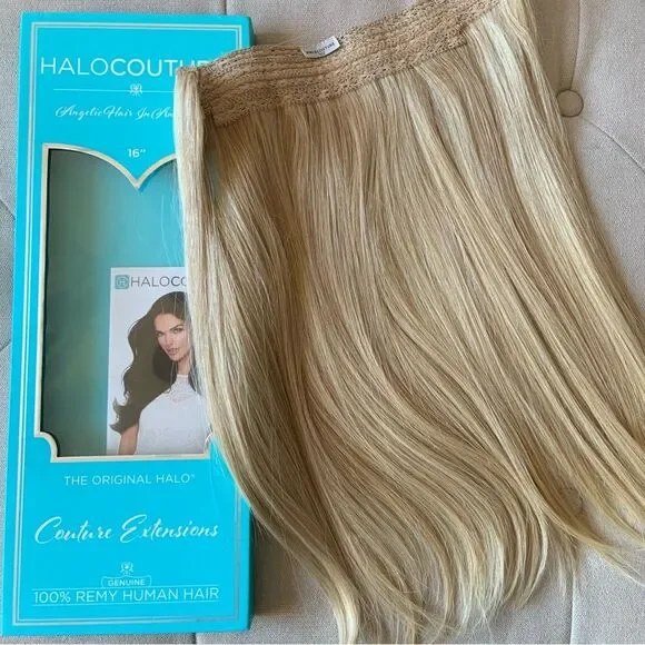 Halocouture Hair Extensions 16 Inches #112 Warm Blonde w Highlights - Picture 3 of 14